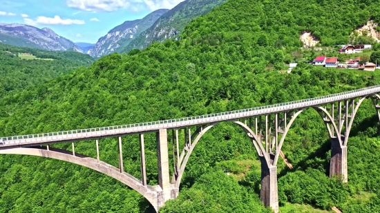 Beautiful Sky Background Video, Steel Arch Bridge, Bridge, Structure, Landscape, River