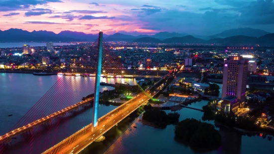 Bridge, Suspension Bridge, Structure, City, Waterfront, Night