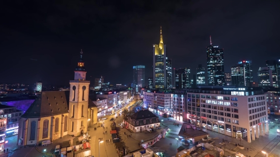 Business District, City, Night, Skyline, Cityscape, Urban