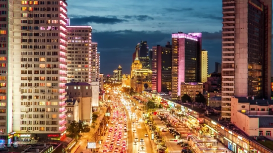 Business District, City, Skyline, Night, Cityscape, Urban