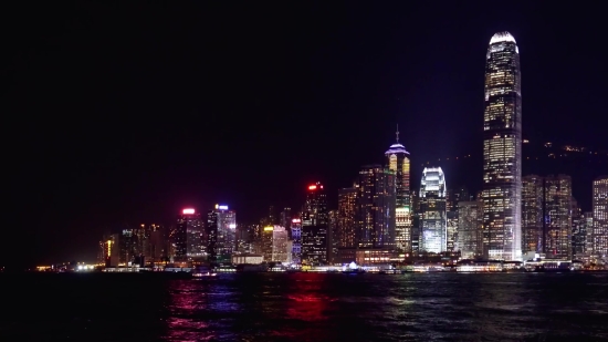 Business District, Night, City, Waterfront, Skyline, Urban