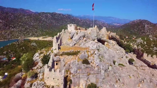 Castle, Mountain, Fortress, Wall, Stone, Cliff