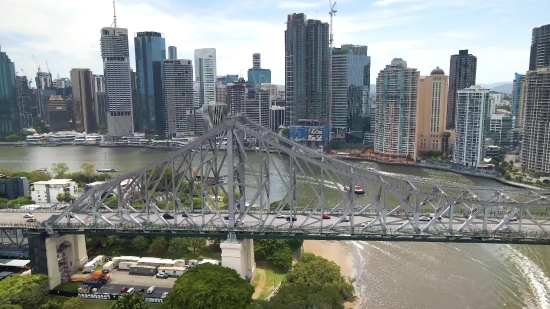 City, Bridge, Business District, Skyline, Cityscape, Architecture