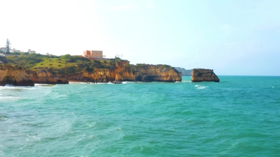 Cliff, Ship, Sea, Ocean, Beach, Coast