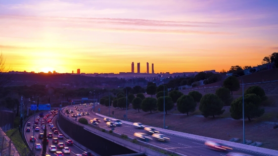 Expressway, Night, City, Sky, Road, Travel