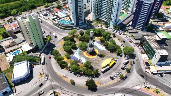 Intersection, City, Plaza, Aerial, Architecture, Building