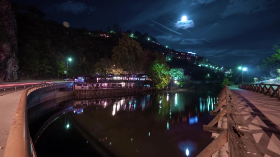 Night, Resort, City, Water, Bridge, River