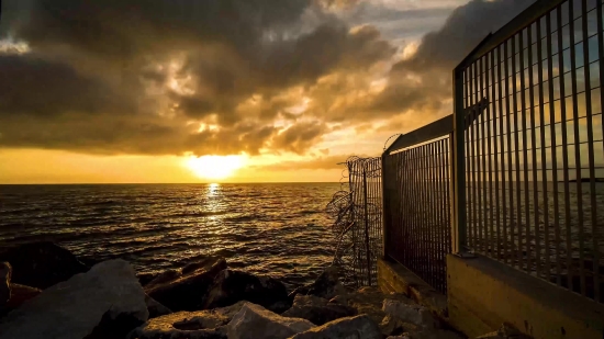 Pier, Sunset, Support, Sun, Sky, Device