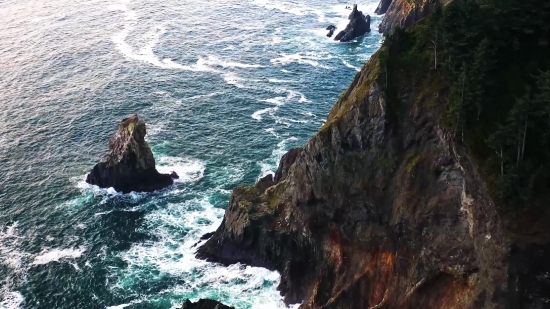 Real Footage, Promontory, Geological Formation, Natural Elevation, Sea, Ocean