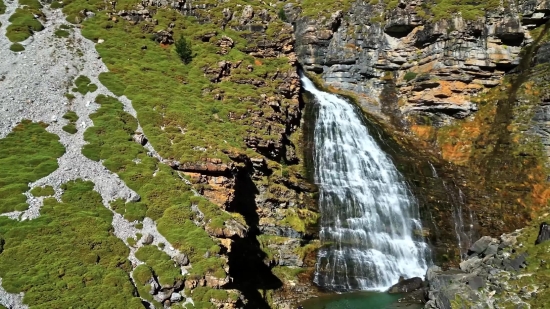 River, Landscape, Water, Mountain, Waterfall, Rock