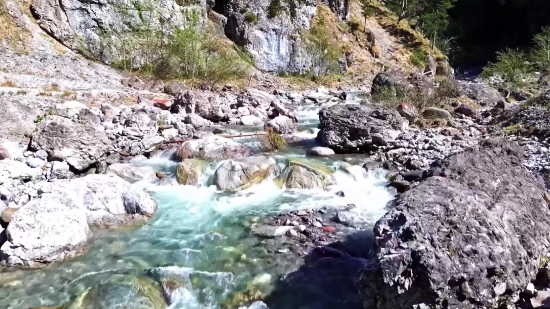 River, Mountain, Water, Forest, Landscape, Rock