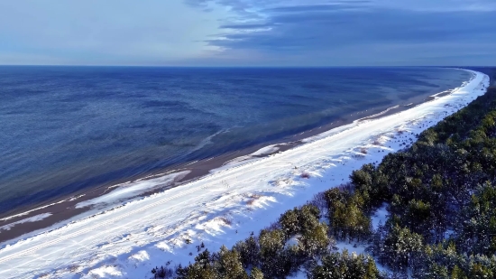 Shoreline, Snow, Mountain, Sky, Landscape, Winter