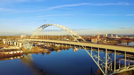 Steel Arch Bridge, Bridge, Structure, River, City, Pier