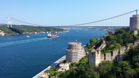 Suspension Bridge, Bridge, Structure, Sea, City, Water