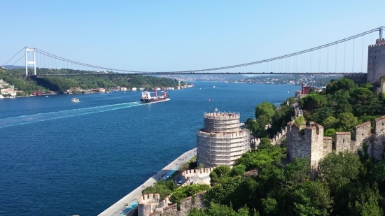 Suspension Bridge, Bridge, Structure, Sea, Water, Coast