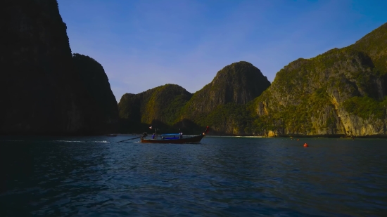 Water, Landscape, Sea, Boat, Ocean, Mountain