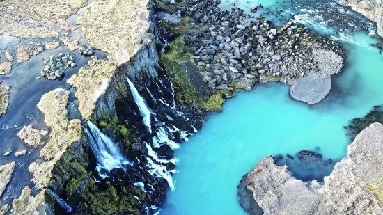 Waterfall, River, Water, Ice, Rock, Landscape