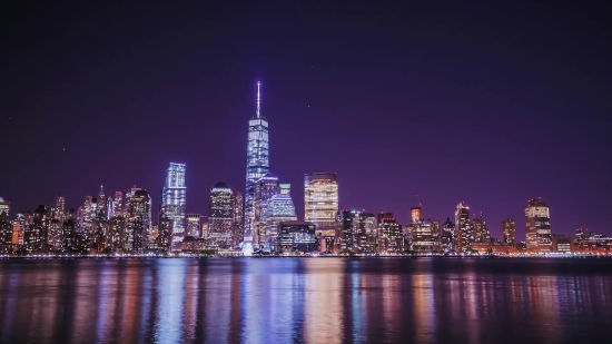 Waterfront, City, Night, Skyline, Cityscape, Urban