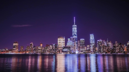 Waterfront, City, Skyline, Cityscape, Night, Skyscraper