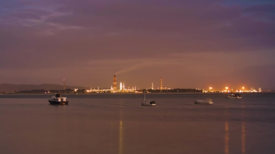 Waterfront, Pier, City, Sky, Night, Water